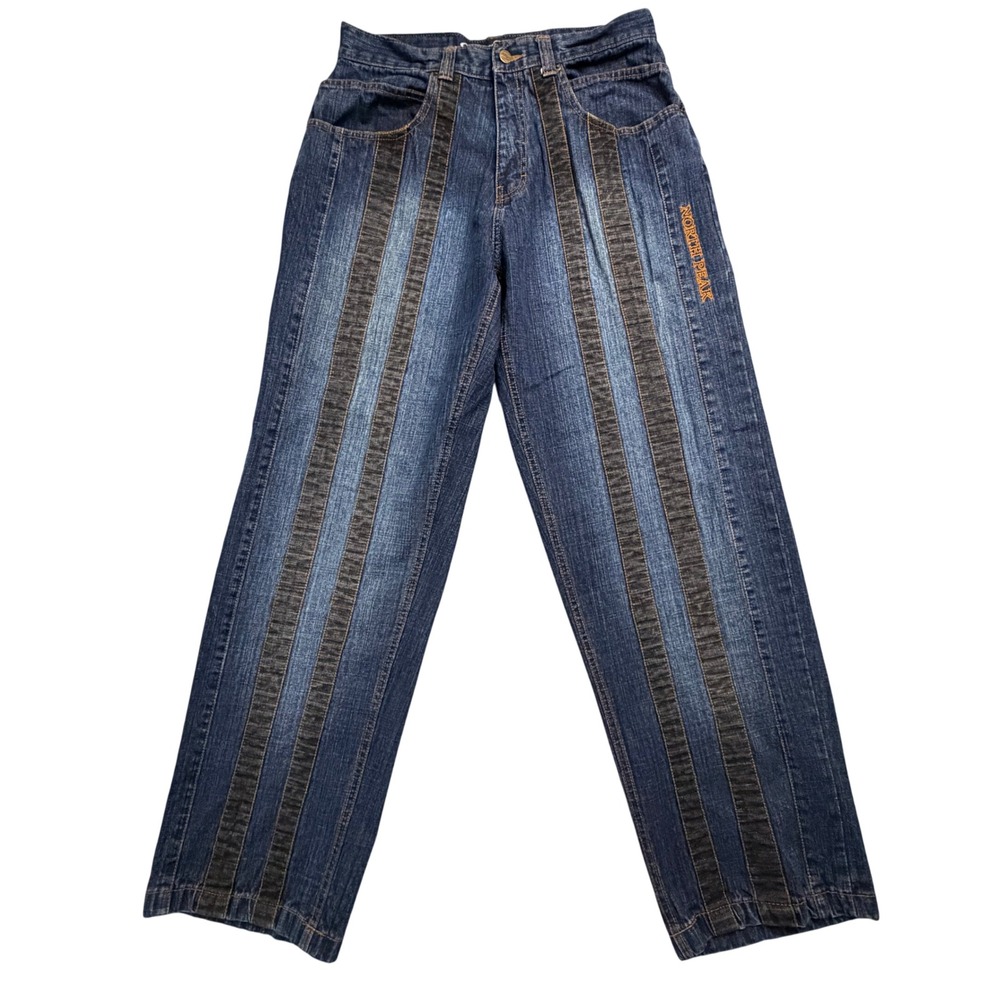 North Peak Mens Blue Striped Baggy Jeans W32 L33 Y2K Streetwear Denim